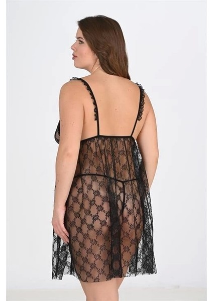 Aria's Closet Büyük Beden Siyah Gecelik 3041