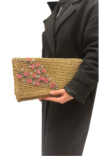 El Işi Iğne Oyası Detaylı Clutch El Çantası