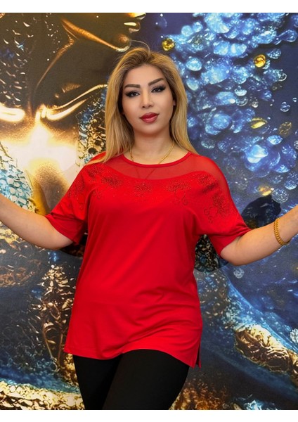 Bluz,pamuklu,yüksek Kaliteli,taş Işlemeli,kırmızı,dantel Yaka,yazlik fırsatları