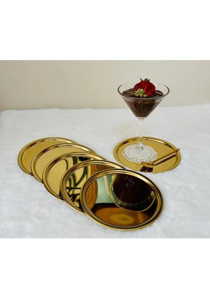 16 cm Gold Çelik Servis Tabağı, Paslanmaz Düz Tabak 6'lı