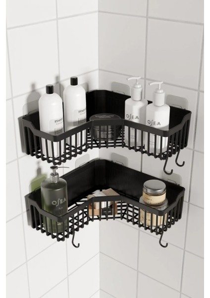 Yapışkanlı Duş Banyo Mutfak Köşesi Düzenleyici Organizer 1 Adet Siyah