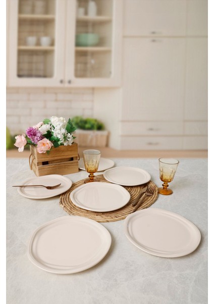 Krem Bloom Pasta Tabağı 24 cm 6 Adet 030