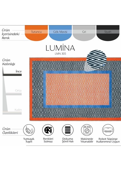 Lumina Turuncu Halı Zigzag Desenli Spor Halı Yıkanabilir Dokuma Şönil Modern Ev Oda Balkon Halısı