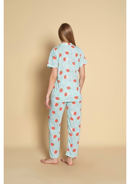 Kadın Çilek Dese Kısa Kol Gömlek Pijama Takımı