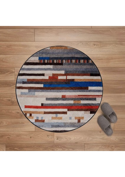 Desenli Yuvarlak Halı - Renkli - 90X90 cm
