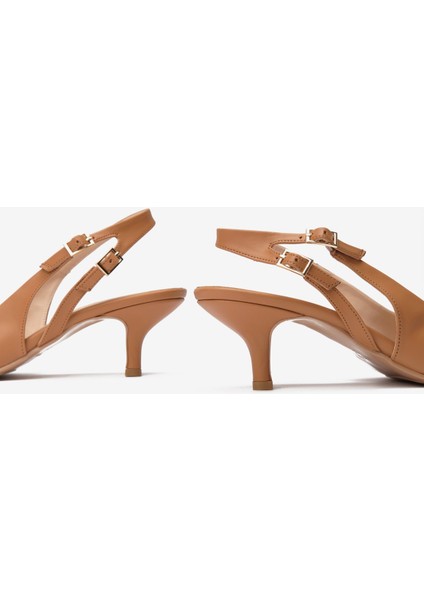 Taba Cilt Çift Tokalı Kadın Topuklu Ayakkabı modelleri