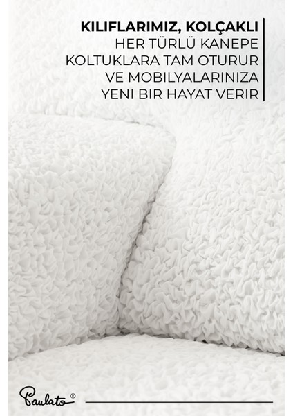 Lastikli Esnek ve Yıkanabilir 4 Kişilik Koltuk Örtüsü Çekyat Kanepe Kılıfı - Düz Beyaz