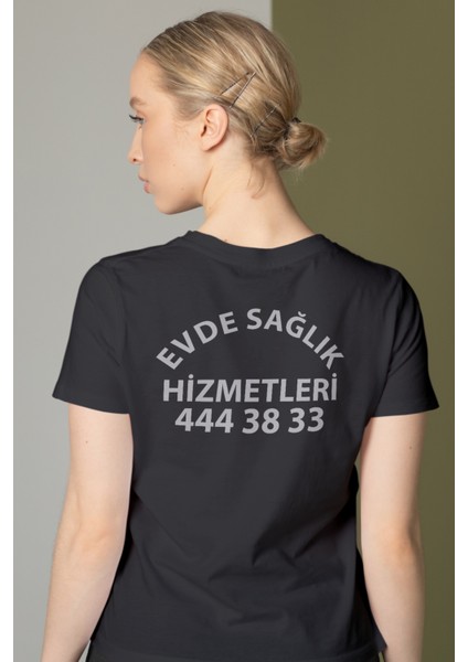Siyah Baskılı Bisiklet Yaka Tişört