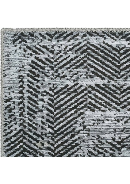 Lumina Antrasit Zigzag Desen Modern Spor Halı Yıkanabilir Şönil Oturma Odası Salon Balkon Halısı