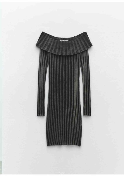 Allbucks Zara, Yıkanmış Efekt Acid Wash Degaje Yaka Triko Fitilli Mini Elbise ABZR0037 fırsatları