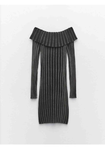 Allbucks Zara, Yıkanmış Efekt Acid Wash Degaje Yaka Triko Fitilli Mini Elbise ABZR0037 indirimleri