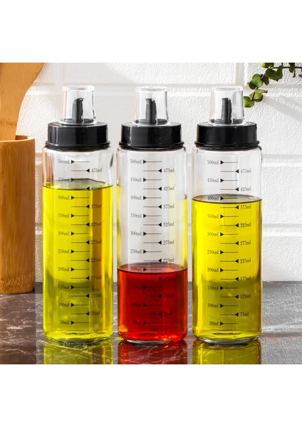 401354 3lü Kapaklı Ölçekli Cam Yağlık Sirkelik Yağdanlık 500ML fiyatları