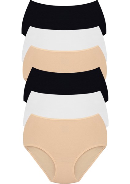 Kadın Pamuklu Likralı Yüksel Bel Külot Renkli 6'lı Paket