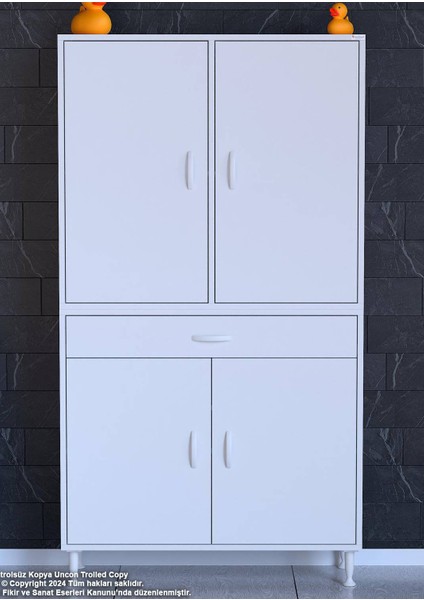 90 x 173 x 32,5 Cm’lik 1 Çekmece 4 Kapak 3 Raf 6 Göz Organizatör Mutfak Dolabı Çok Amaçlı Dolap
