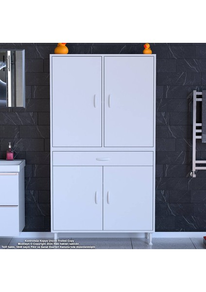 90 x 173 x 32,5 Cm’lik 1 Çekmece 4 Kapak 3 Raf 6 Göz Organizatör Mutfak Dolabı Çok Amaçlı Dolap