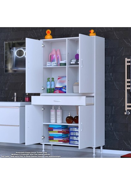 90 x 173 x 32,5 Cm’lik 1 Çekmece 4 Kapak 3 Raf 6 Göz Organizatör Mutfak Dolabı Çok Amaçlı Dolap