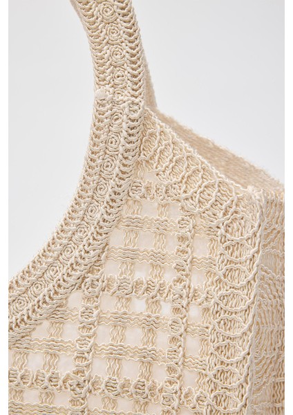 Vicolo Handmade Makrome Tote Çanta Krem modelleri