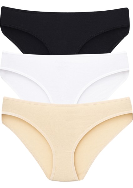 Kadın Pamuklu Slip Külot 3'lü Paket Renkli Düz Nefes Alabilir Kumaş