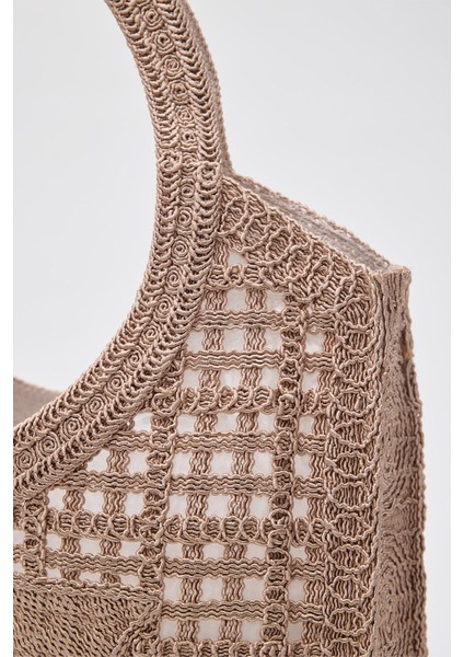 Vicolo Handmade Makrome Tote Çanta Vizon modelleri