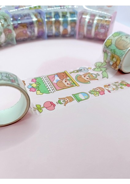 Fiyonk Çantalı Şirin Kız Ayı Tavşan Şeffaf Desenli Bant - Yeşil modelleri