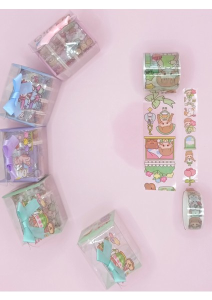 Fiyonk Çantalı Şirin Kız Ayı Tavşan Şeffaf Desenli Bant - Yeşil indirimleri