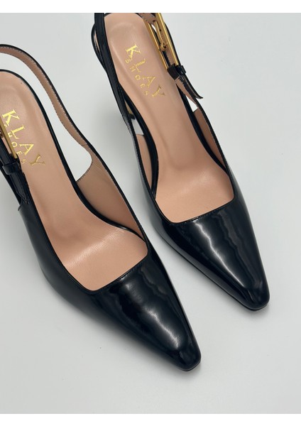Hakiki Deri Arkası Açık Stiletto