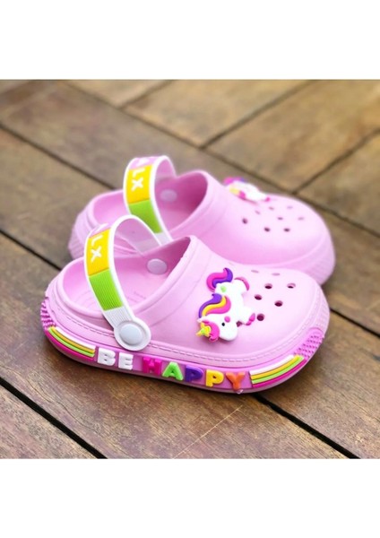 Kız Çocuk Unicorn Figürlü Kaydırmaz Taban Terlik Sandalet