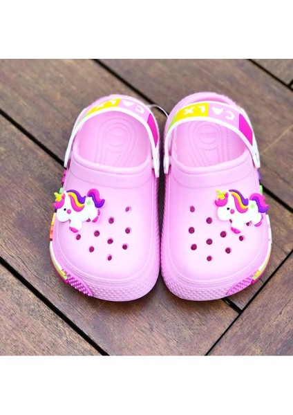 Kız Çocuk Unicorn Figürlü Kaydırmaz Taban Terlik Sandalet