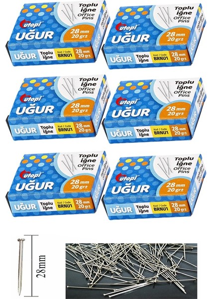 Toplu Iğne 20 gr 28 mm 6 Paket Yaklaşık 900 Adet Nikel Kaplı Toplu Iğne Düğün Nişan Takı Iğnesi Okul Ofis Büro