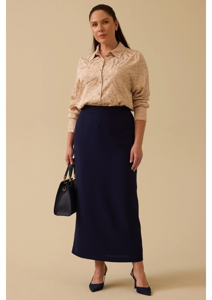 Kadın Büyük Beden Düz Kesim Etek 4005 Lacivert