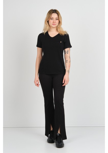 Kadın Kısa Kollu Süs Cep Detaylı Duble Kol Bluz 4110 Siyah fiyatları