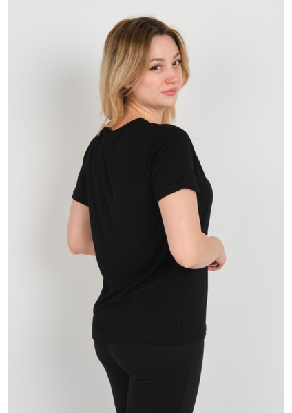 Kadın Kısa Kollu Süs Cep Detaylı Duble Kol Bluz 4110 Siyah fırsatları