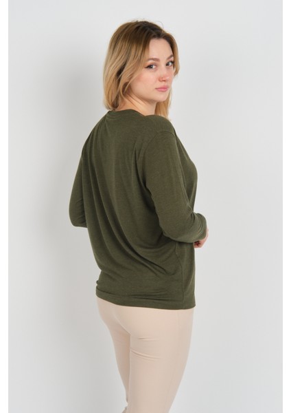 Kadın Uzun Kollu V Yaka Işleme Detaylı Bluz 4565 Haki fırsatları