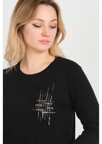 Kadın Taş ve Boncuk Süslemeli Uzun Kollu Bluz 24589 Siyah fiyatları