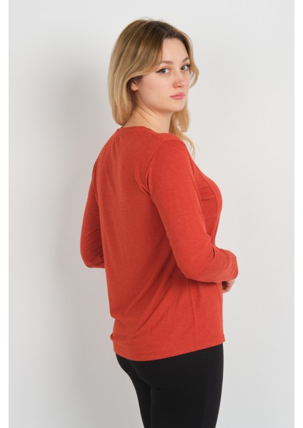 Kadın Tek Cepli Bisiklet Yaka Uzun Kol Bluz 24525 Kiremit fırsatları