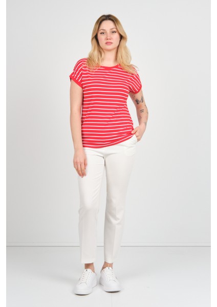 Kadın Bisiklet Yaka Çizgili Yanları Gold Düğmeli Bluz 24298 Kırmızı fiyatları