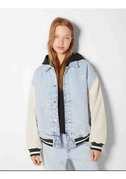 Allbucks Bershka, Deri Kollu Dolgulu Denim Bomber Mont ABBRS0022