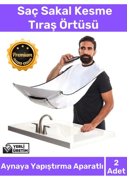 Deluxe Pratik Vakumlu Aynaya Yapıştırma Aparatlı Evde Saç Sakal Kesme Beyaz Tıraş Örtüsü - 2 Adet