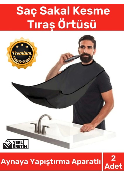 Deluxe Pratik Vakumlu Aynaya Yapıştırma Aparatlı Evde Saç Sakal Kesme Siyah Tıraş Örtüsü - 2 Adet
