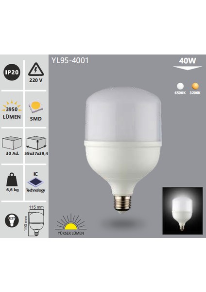 30W LED Torch Ampul Beyaz YL95-4001