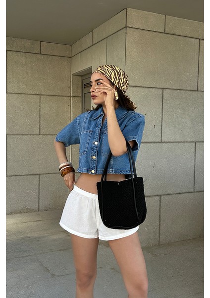 Palma Siyah Handmade Midi Hasır Omuz Çantası fırsatları