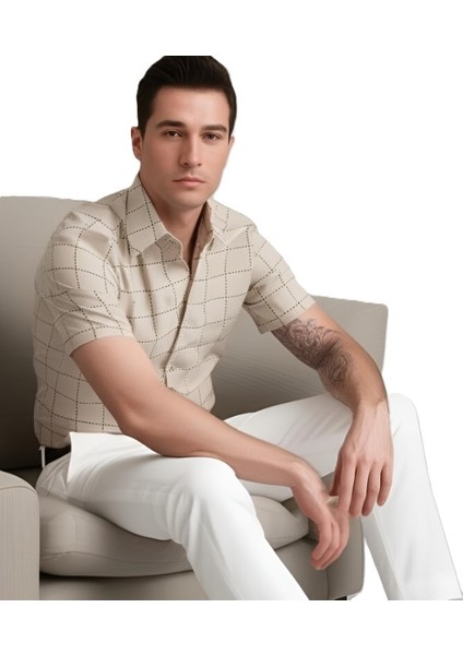 Bej Renkli Slim Fit Kısa Kollu Gömlek fiyatları