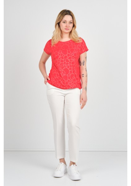 Kadın Kısa Kollu Taş Süslemeli Bisiklet Yaka Bluz 24227 Kırmızı fiyatları