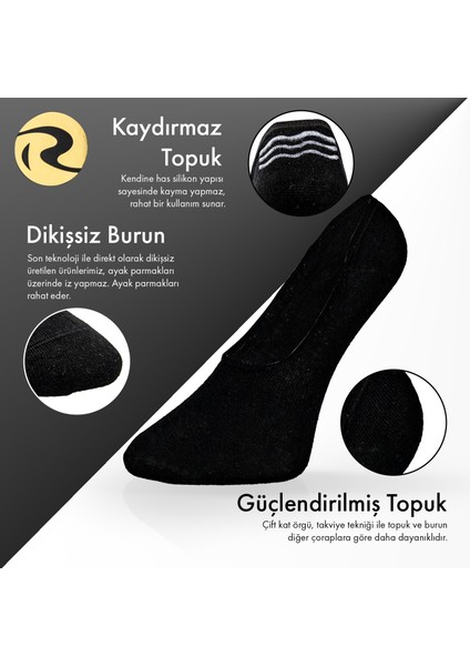 Pamuk Erkek Babet Çorap Dikişsiz Görünmez Kaydırmaz Topuk Silikonlu Premium 3'lü