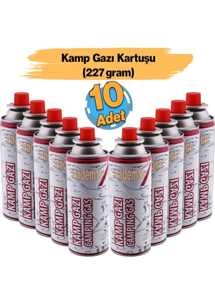 Kamp Gazı (10 Adet) Bütan Propan Tüpü Portatif Ocak Kartuşu Tek Kullanımlık Pürmüz Yedeği 227 gr