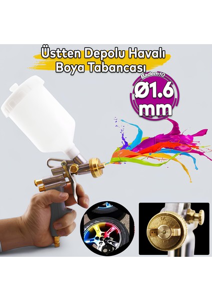 1.6 mm Havalı Boya Püskürtme Tabancası Üstten Depolu 600 ml Uçlu Metal Ahşap Plastik Yüzey Boyama
