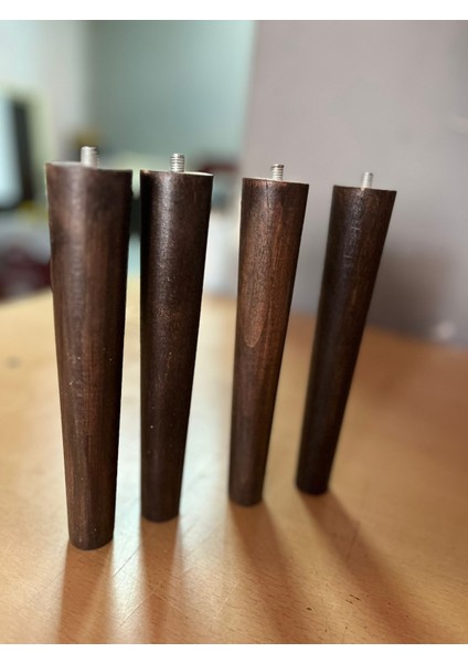 Koyu Meşe 24 cm Ahşap Mobilya Ayağı – 4 Adet (Berjer, Puf, Tv Ünitesi, Sehpa, Komodin Için – Bağlantı Aparatları ve Vidalar Dahil)