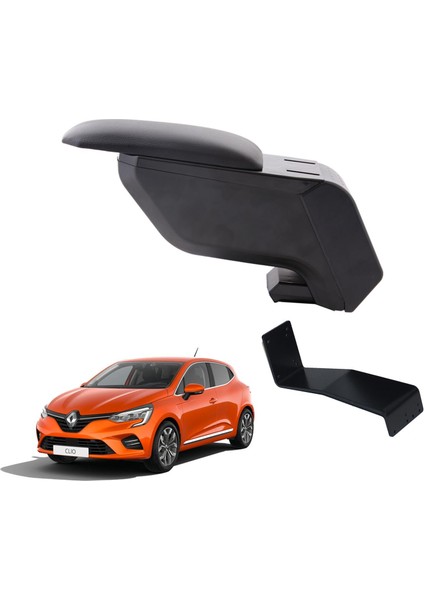 Renault Clio 5 2019 Delmesiz Çelik Ayaklı Siyah Kolçak Kol Dayama