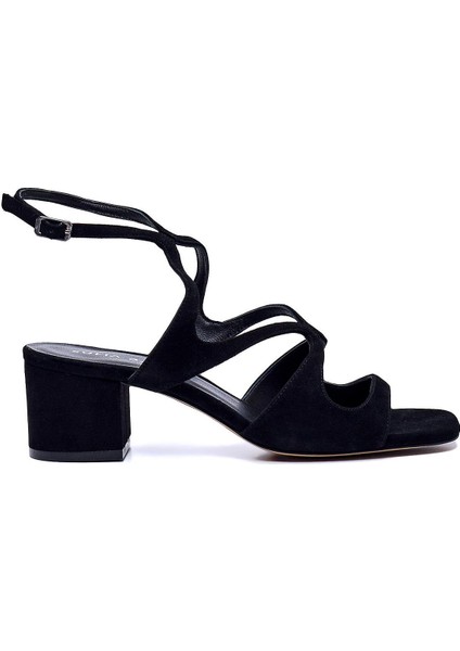 Gras Siyah Süet Kadın Topuklu Sandalet
