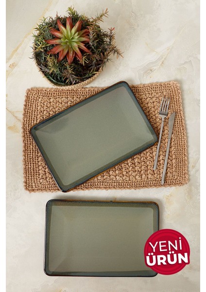 Reaktif Yeşil Siera Kayık Tabak 31*21 cm 2 Adet Q84